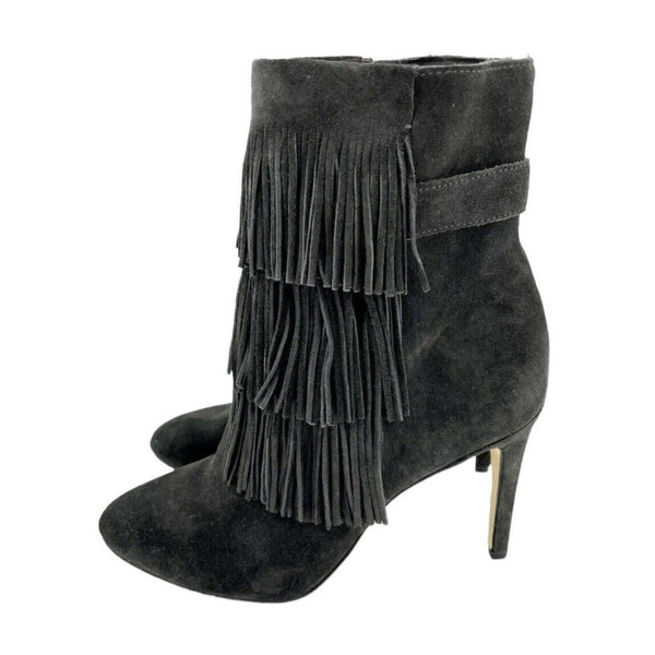 Via Spiga Vesta Grey Suede Leather Fringe Pointed Toe Booties