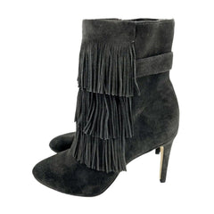 Via Spiga Vesta Grey Suede Leather Fringe Pointed Toe Booties