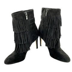 Via Spiga Vesta Grey Suede Leather Fringe Pointed Toe Booties