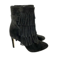 Via Spiga Vesta Grey Suede Leather Fringe Pointed Toe Booties