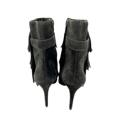 Via Spiga Vesta Grey Suede Leather Fringe Pointed Toe Booties