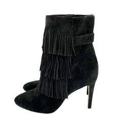 Via Spiga Vesta Grey Suede Leather Fringe Pointed Toe Booties