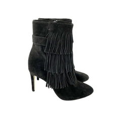 Via Spiga Vesta Grey Suede Leather Fringe Pointed Toe Booties