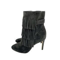 Via Spiga Vesta Grey Suede Leather Fringe Pointed Toe Booties
