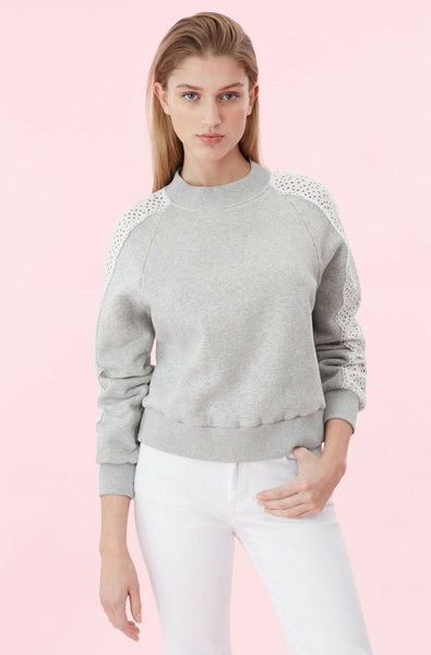 Rebecca Taylor Eyelet Crewneck Fleece Pullover