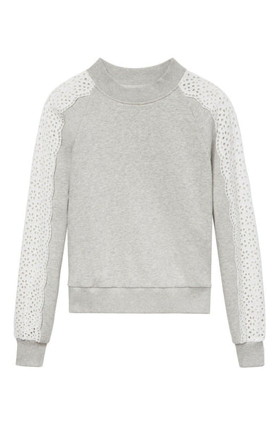 Rebecca Taylor Eyelet Crewneck Fleece Pullover