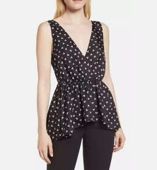 Lewit 100% Silk Printed Peplum Hem Top