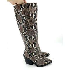 Vince Camuto Gravana Snake Print Leather Western Knee High Boots