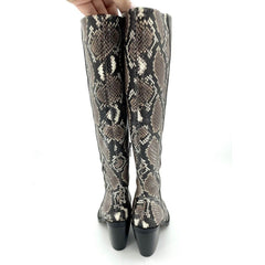 Vince Camuto Gravana Snake Print Leather Western Knee High Boots