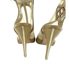 Alepel Fit Champagne Leather and Mesh Studded Stiletto Pumps