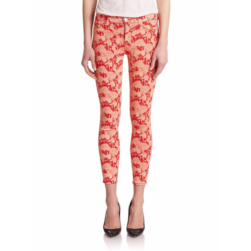 Hudson Jeans Red Floral Print Nico Mid Rise Skinny Ankle Jeans