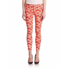 Hudson Jeans Red Floral Print Nico Mid Rise Skinny Ankle Jeans