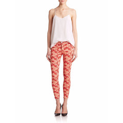 Hudson Jeans Red Floral Print Nico Mid Rise Skinny Ankle Jeans