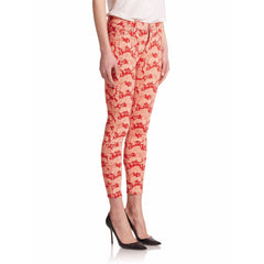 Hudson Jeans Red Floral Print Nico Mid Rise Skinny Ankle Jeans