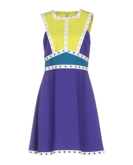 M Missoni Mini Skater Dress Neon Yellow Purple with Leather Trim