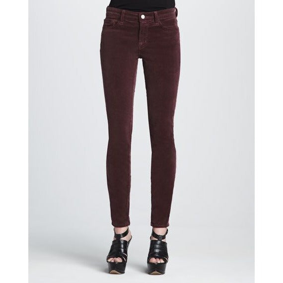 J Brand Corduroy Mid Rise Stretch Pants Blackberry Dark Red