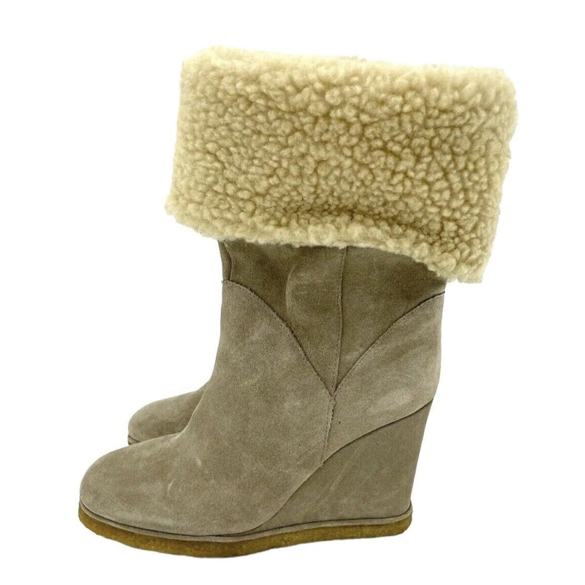 Jeffrey Campbell Suede Leather Shearling  Wedge Boots