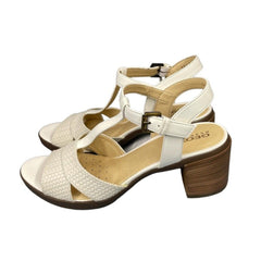Geox Annya Block Heel T Strap White Mid Sandals