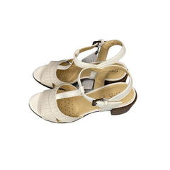 Geox Annya Block Heel T Strap White Mid Sandals