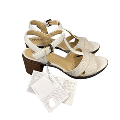 Geox Annya Block Heel T Strap White Mid Sandals