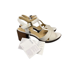 Geox Annya Block Heel T Strap White Mid Sandals