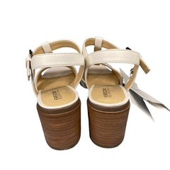 Geox Annya Block Heel T Strap White Mid Sandals