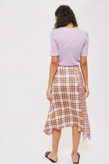 Topshop Asymmetrical Pink Plaid Midi Skirt