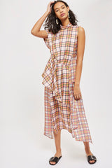 Topshop Asymmetrical Pink Plaid Midi Skirt