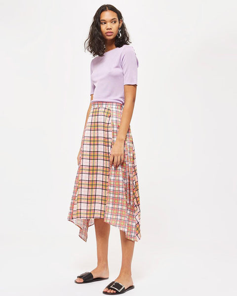 Topshop Asymmetrical Pink Plaid Midi Skirt