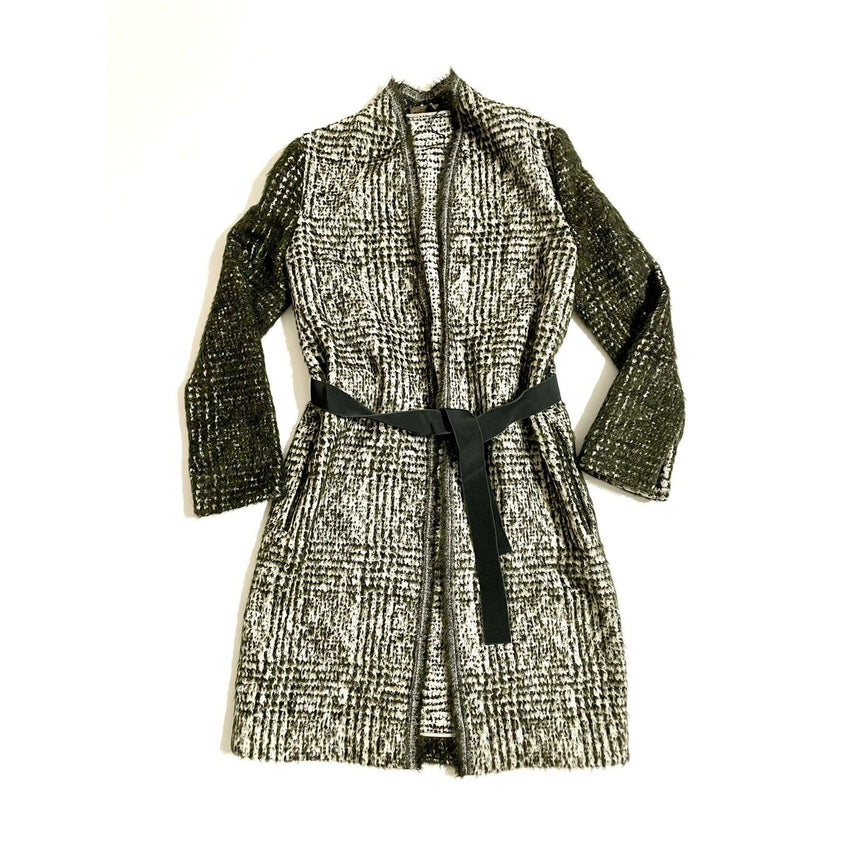 Piazza Sempione Women's Green Wool Belted Open Front Coat