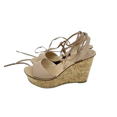 Topshop Blush Pink Leather Ankle Wrap Cork Wedge Sandals