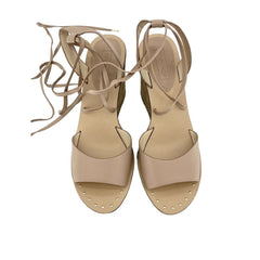 Topshop Blush Pink Leather Ankle Wrap Cork Wedge Sandals