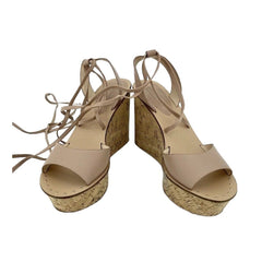 Topshop Blush Pink Leather Ankle Wrap Cork Wedge Sandals