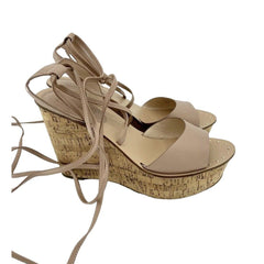 Topshop Blush Pink Leather Ankle Wrap Cork Wedge Sandals