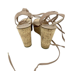 Topshop Blush Pink Leather Ankle Wrap Cork Wedge Sandals