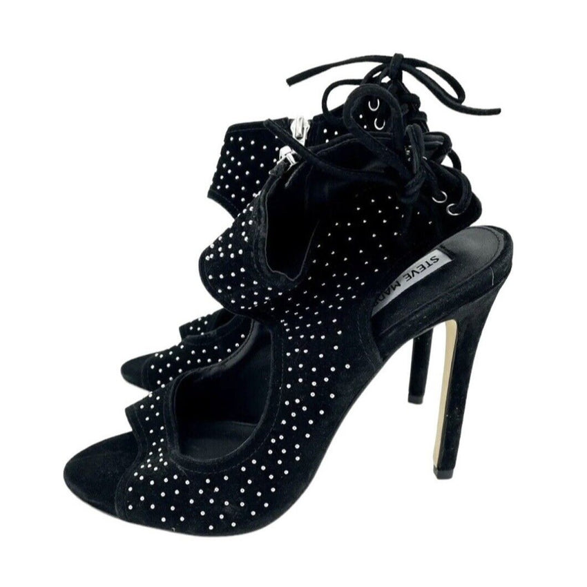 Steve Madden Black Suede Leather Studded Open Toe Sandals