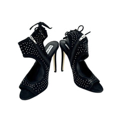 Steve Madden Black Suede Leather Studded Open Toe Sandals