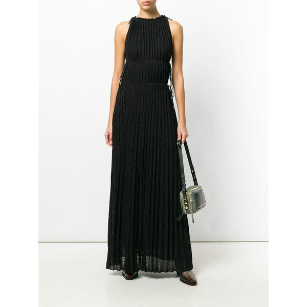 M Missoni Black Floral knit Glitter Pleated Long Dress