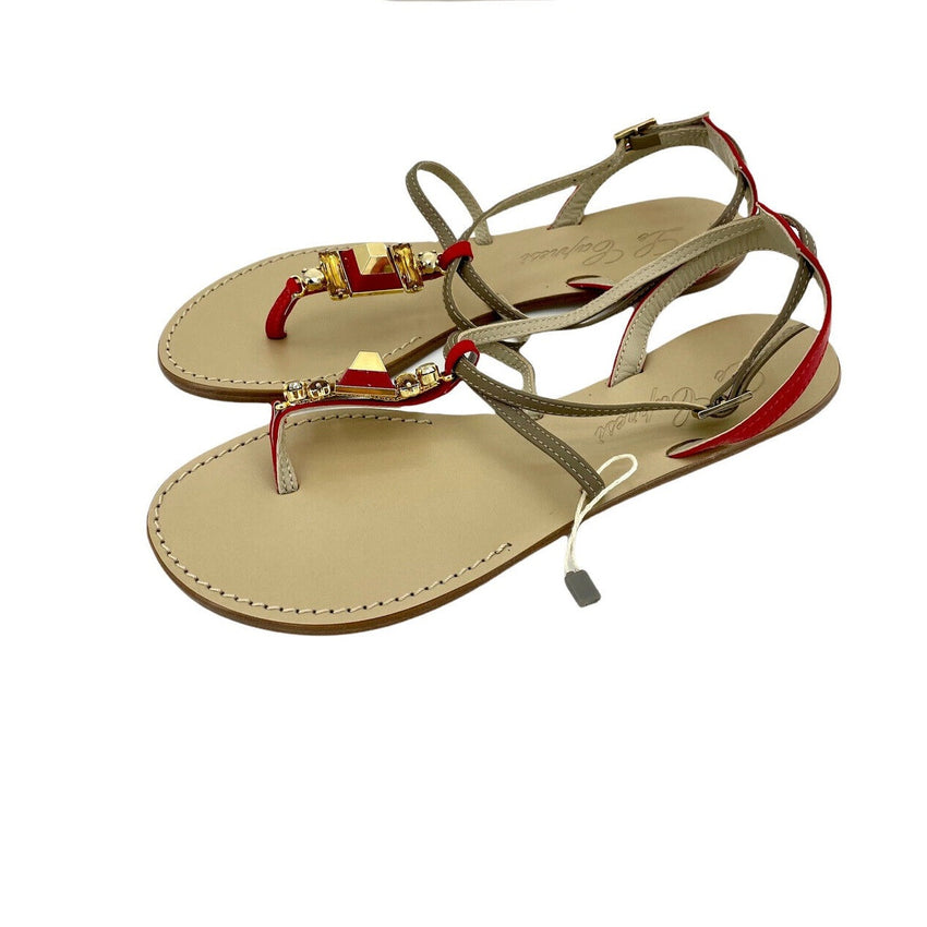 Le Capresi Jeweled Crystal Rhinestones Red Leather Sandals