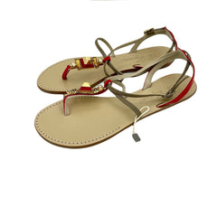 Le Capresi Jeweled Crystal Rhinestones Red Leather Sandals