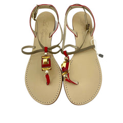 Le Capresi Jeweled Crystal Rhinestones Red Leather Sandals