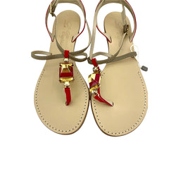 Le Capresi Jeweled Crystal Rhinestones Red Leather Sandals