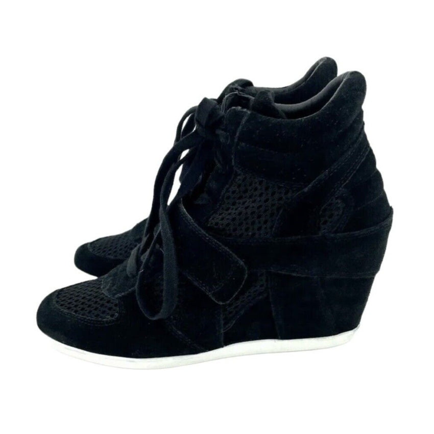 Ash Bowie Black Suede Leather Perforated Mesh Wedge Sneakers PRE-OWNED