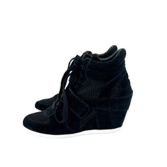 Ash Bowie Black Suede Leather Perforated Mesh Wedge Sneakers PRE-OWNED