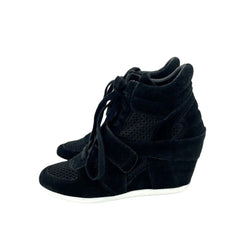 Ash Bowie Black Suede Leather Perforated Mesh Wedge Sneakers PRE-OWNED