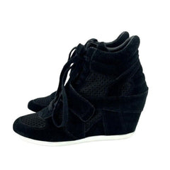 Ash Bowie Black Suede Leather Perforated Mesh Wedge Sneakers PRE-OWNED