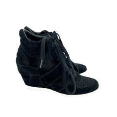 Ash Bowie Black Suede Leather Perforated Mesh Wedge Sneakers PRE-OWNED