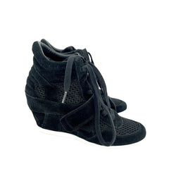 Ash Bowie Black Suede Leather Perforated Mesh Wedge Sneakers PRE-OWNED