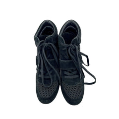 Ash Bowie Black Suede Leather Perforated Mesh Wedge Sneakers PRE-OWNED