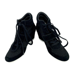 Ash Bowie Black Suede Leather Perforated Mesh Wedge Sneakers PRE-OWNED